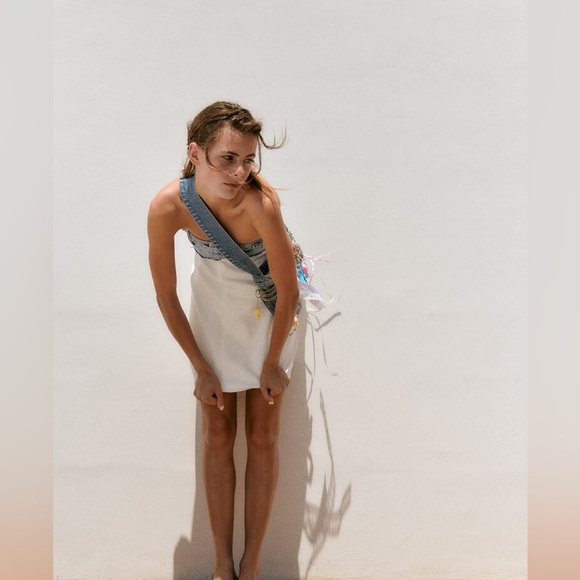 Zara Denim Mini Dress Sleeveless White Blue casual jeans bodycon - Picture 12 of 15